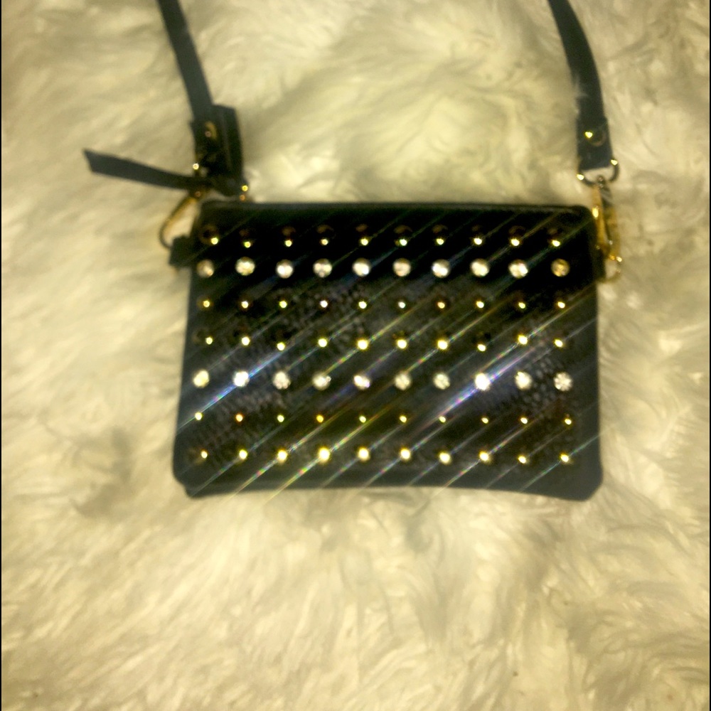 Black jewel/rhinestone crossbody purse